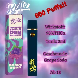 Grape Soda THCa-Vape 2ml 90% THCa von Rollz