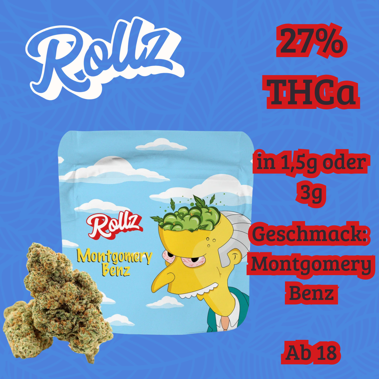 Montgomery Benz Blüten mit 27% THCa von Rollz kaufen THC Shop