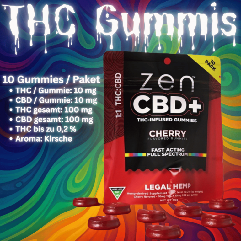 THC Gummies mit 11 THC CBD 10 Stück von ZEN CBD Cherry